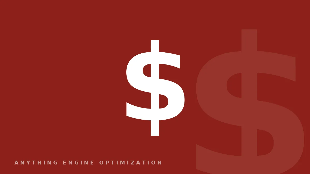 A deep red glyph card with a dollar-sign symbol, evoking ad money blocked from AI answers.