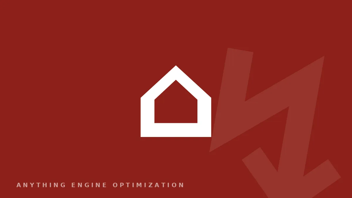 A pale house glyph on a deep red field