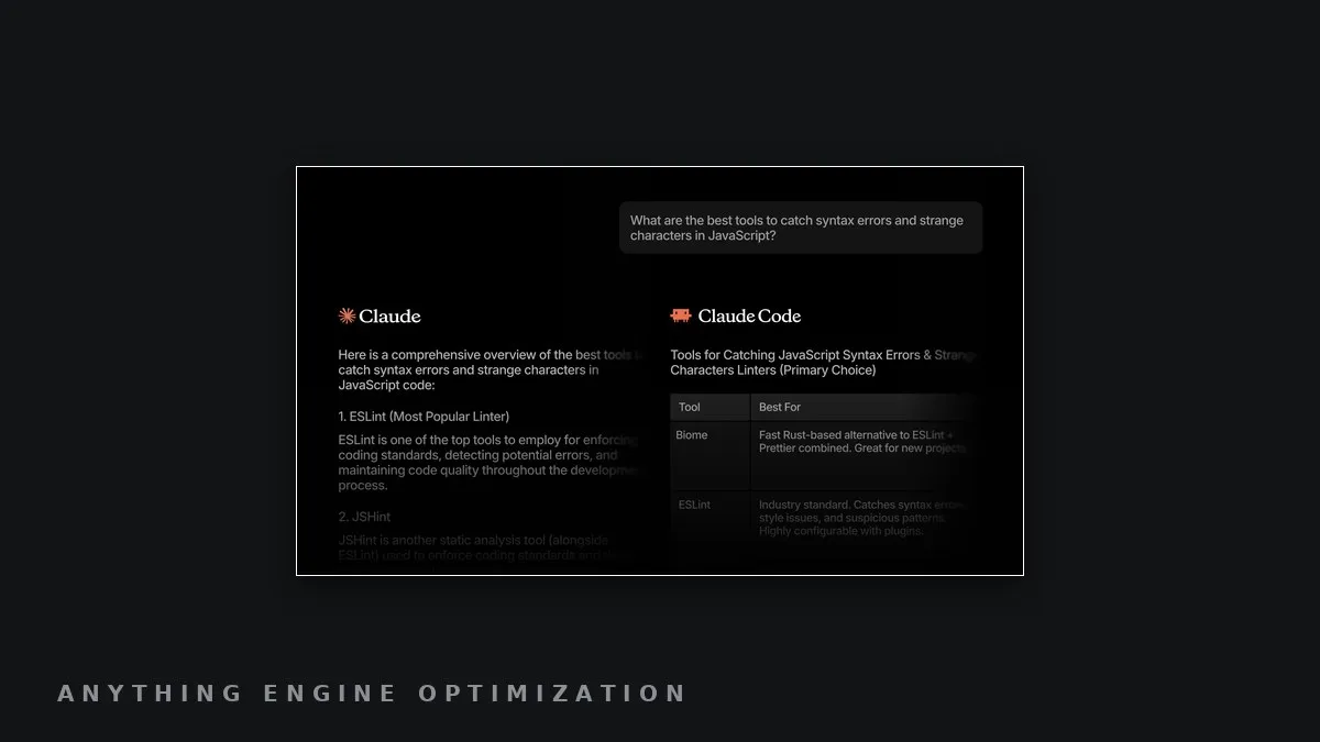 Split graphic contrasting Claude and Claude Code as separate answer engines