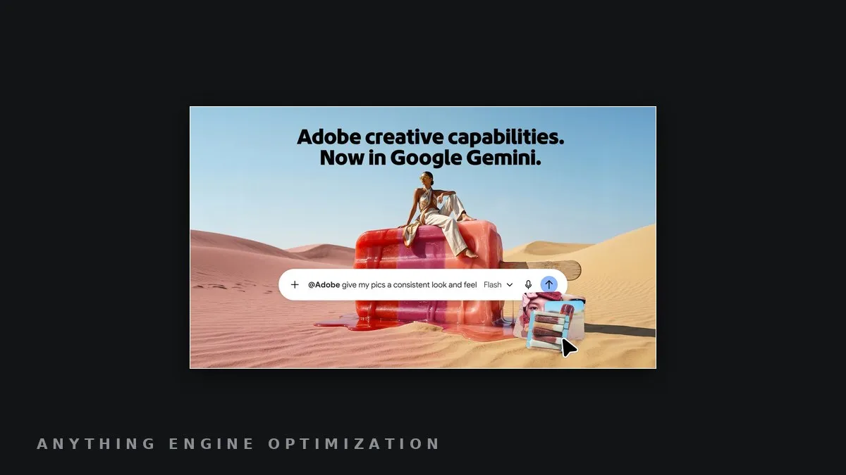 Adobe's announcement graphic reading "Adobe creative capabilities now in Google Gemini"