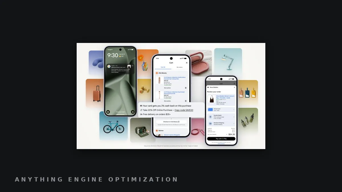 Google's Universal Cart shopping hero image, framed on a dark field.